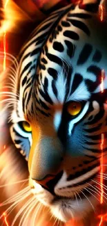 Artistic depiction of a majestic tiger with detailed facial features and vibrant colors.