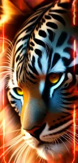 Stunning close-up of a majestic tiger in vibrant, colorful artistic design.