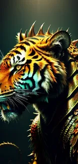 Artistic mix of tiger and dragon with scales in vibrant colors.