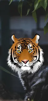 Tiger art design on a dark background wallpaper.