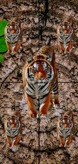 Majestic tiger artwork with nature texture background.