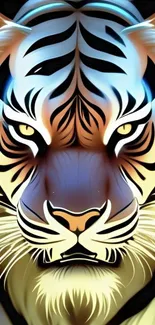 Artistic depiction of a tiger face in vibrant colors.
