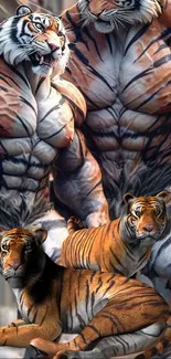 Stunning artwork of anthropomorphic tigers with muscular features.