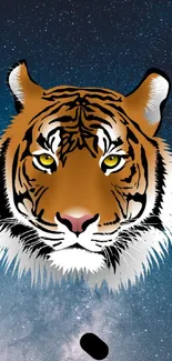 Tiger head with starry galaxy background on a mobile wallpaper.