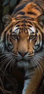 Close-up of tiger with captivating gaze in the jungle.