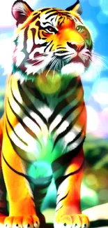 Vibrant jungle tiger mobile wallpaper.