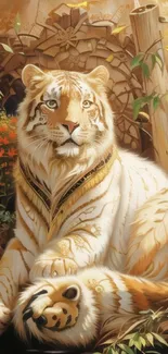 Artistic depiction of a majestic tiger in a jungle setting.