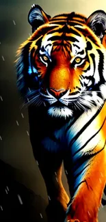 Majestic tiger with vivid orange stripes in a digital artwork wallpaper.