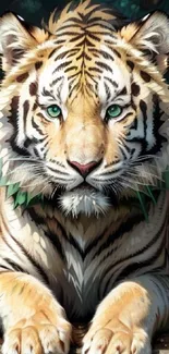 Majestic tiger in green forest mobile wallpaper.