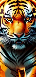 Close-up of a majestic tiger with vibrant orange hues, perfect for phone wallpaper.