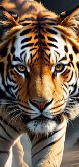 Close-up image of a majestic tiger with intense gaze.