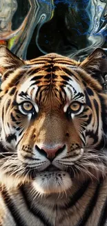 Majestic tiger with abstract background for phone wallpaper.