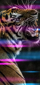 Dynamic wallpaper of a roaring tiger in a jungle setting.