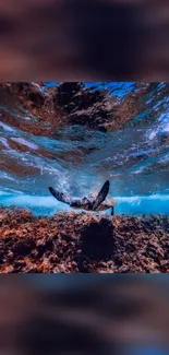 Diving turtle in vibrant underwater ocean scene, showcasing colorful coral reef.