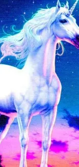 Magical unicorn at night with glowing aura