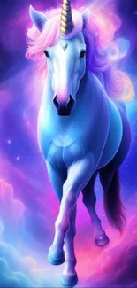 Majestic unicorn in a cosmic fantasy setting with vibrant colors.