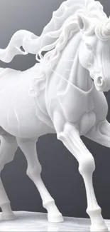 Elegant white unicorn sculpture wallpaper with detailed artistic design.