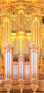 Majestic vintage organ with golden design and intricate pipes.