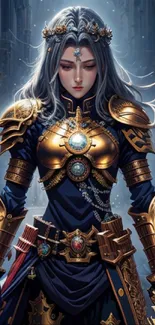 Fantasy warrior princess in detailed armor and mystic setting wallpaper.