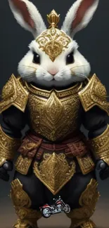 Warrior rabbit in golden armor with dark background wallpaper