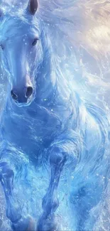 A majestic water horse flowing with elegance in blue tones.