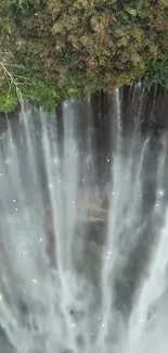 Waterfall cascading with lush green backdrop