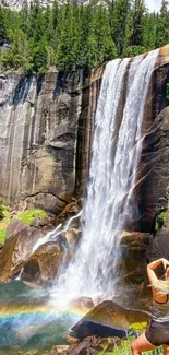 Stunning waterfall with vibrant colors in a lush forest setting.