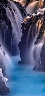 Beautiful waterfall stream with flowing water and natural landscape.