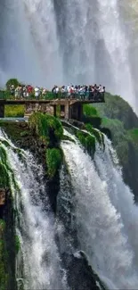 Breathtaking view of majestic waterfalls with lush greenery in a stunning landscape.