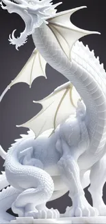 Artwork of a majestic white dragon sculpture with intricate details.