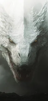 A white dragon emerges from the mist in this dynamic phone wallpaper.