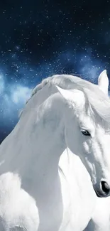 White horse in starry night sky wallpaper.