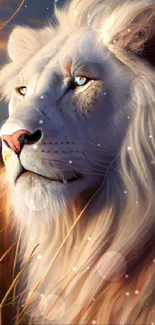 Majestic portrait of a white lion in natural habitat.