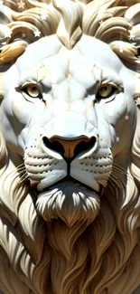 Majestic white lion with golden mane and stars on phone wallpaper.