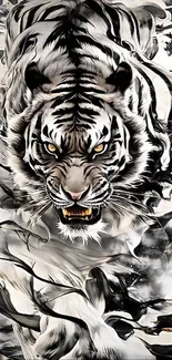 Artistic depiction of a fierce white tiger.