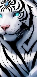 Majestic white tiger art with blue eyes