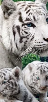 Illustration of a white tiger family in the jungle.