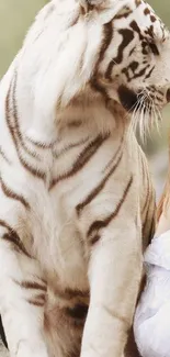 Majestic white tiger with elegant stripes in natural background.