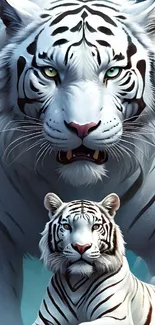 Majestic white tigers in stunning mobile wallpaper.