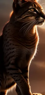 Majestic wild cat against sunset backdrop wallpaper.