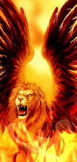 Majestic golden winged lion in fantasy artwork for wallpaper.