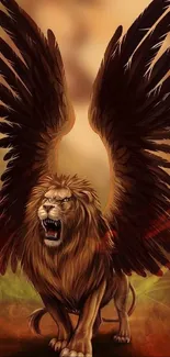 Artistic depiction of a snarling lion with wings, showcasing fantasy art.