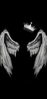 Mobile wallpaper featuring angel wings and a crown on a black background.