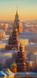 Kremlin towers at sunset with snow, mobile wallpaper.