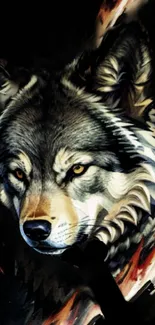 Digital artwork of a majestic wolf with a vivid, artistic style.