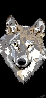 Wolf portrait digital art wallpaper on a black background.