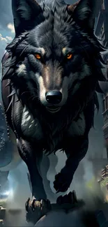 Majestic wolf in fantasy art mobile wallpaper.