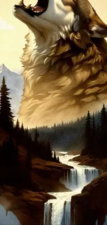 Majestic wolf howling in a mountain landscape art.