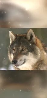 Majestic wolf portrait in winter scenery.