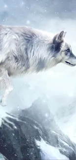 Majestic wolf exploring a snowy winter landscape.